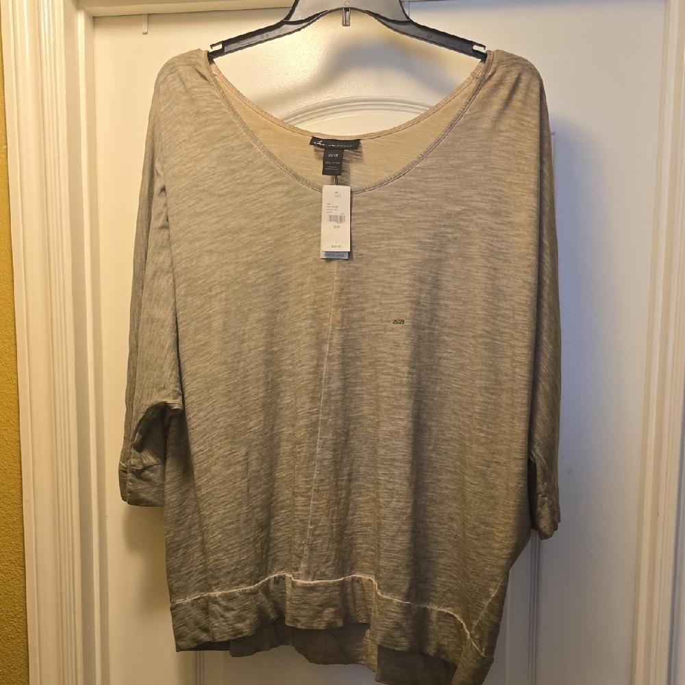 Lane Bryant Heathered Taupe Scoop Neck Short Sleeve Top